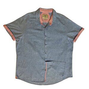 Report Collection Men's Shirt XL Linen Blend Button Down Short Sleeves Pink Trim